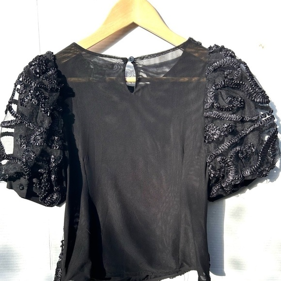 GRACIA Ribbon Blouse black with puff sleeves - Picture 8 of 10